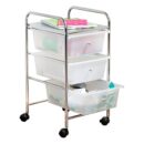Honey-Can-Do 3-Drawer Plastic Storage Cart on Wheels,Silver