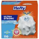Hefty Ultra Strong 13 Gallon Trash Bags, Tall Kitchen Trash Bags 13 Gallon Size, Drawstring Closure, Continuous Odor Control, White, Clean Burst Scent, 110 Bags