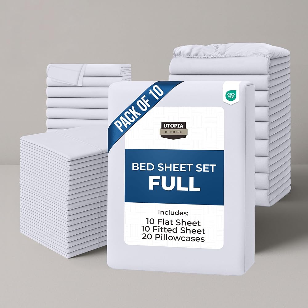 Utopia Bedding Full Bed Sheets Set - Pack of 10 Sheet Sets - Perfect for Spa, Hotel, & Guest Bedroom - Brushed Microfiber - Shrinkage and Fade Resistant - Easy Care (White)