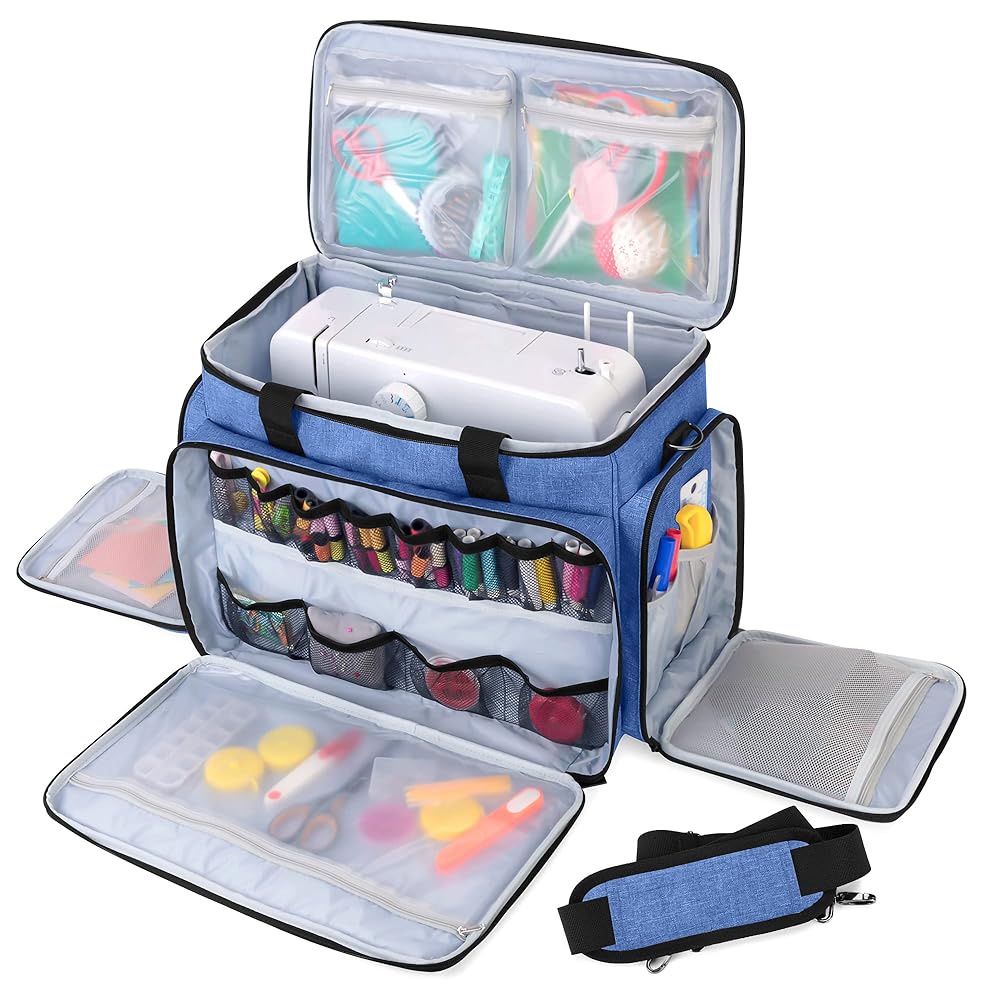 LUXJA Sewing Machine Carrying Bag with Removable Padding Pad, Travel Case for Sewing Machine and Accessories (Fit for Most Standard Sewing Machines), Blue (Bag Only)