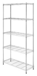 Whitmor 5 Tier Shelving Unit, Metal Storage Shelves, 400 lbs Capacity per Shelf, 2000 lbs Total, Adjustable Heavy Duty Shelf, Easy Assembly for Kitchen, Garage, Plant, 36"L x 14"W x 72"H, Chrome