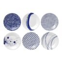 Royal Doulton Pacific Mixed Patterns Tapas Plates Set of 6, Blue/White, 6.3"