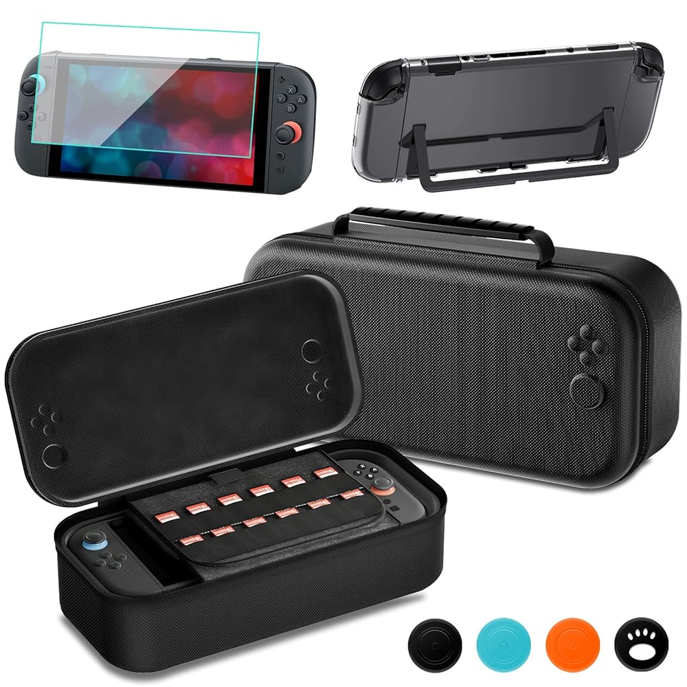 Ankey Heavy Duty Carry Bag Clear Protective Case Tempered Screen Protector Joystick Cap Compatiable with Nintendo Switch 2, Big Storage Bag for Nintendo Switch 2 Accessories