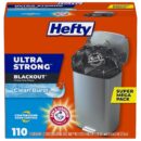 Hefty Ultra Strong 13 Gallon Trash Bags, Black Tall Kitchen Trash Bags 13 Gallon Size, Break Resistant Drawstring Enclosure, Continuous Odor Control, Blackout, Clean Burst Scent, 110 Bags