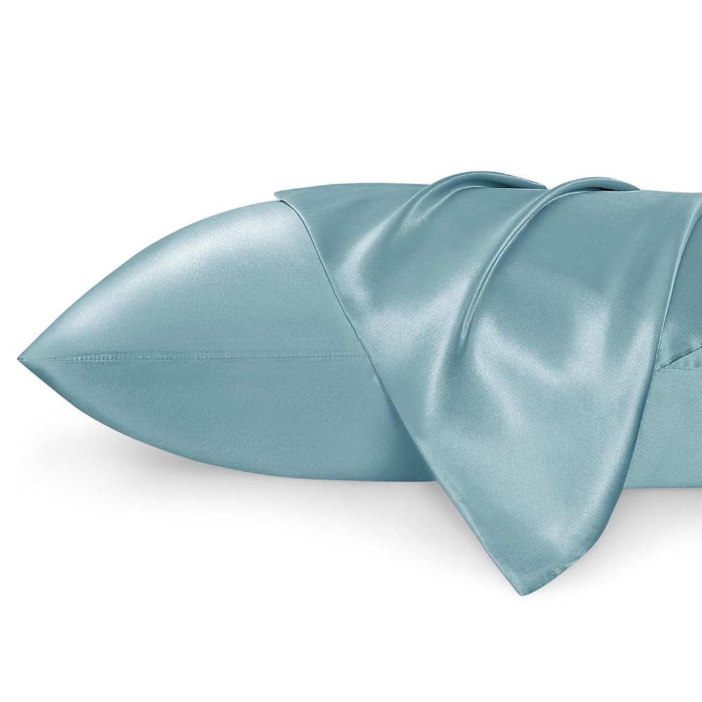 Bedsure Satin Pillowcase 2 Pack Similar to Silk Pillow Cases Standard Size, Pillow Case for Sleeping Women with Envelope Closure, Gifts for Women Men, Grey Blue, 20x26 Inches, 2pcs