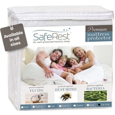 SafeRest Waterproof California King Size Mattress Protector - Fitted with Stretchable Pockets - Machine Washable Cotton Mattress Cover for Bed