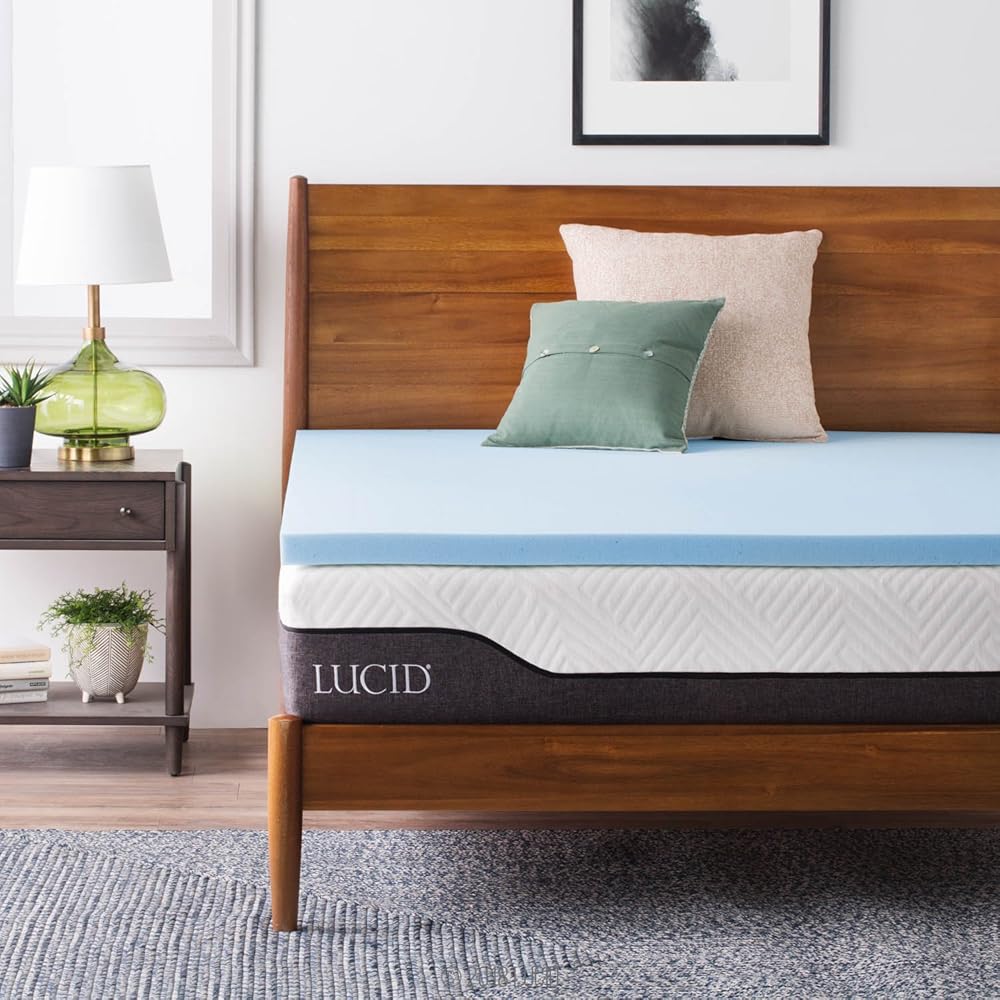 Lucid 2 Inch Mattress Topper - California King Size - Cooling Gel Infused Memory Foam - Plush Feel Pressure Relieving Bed Topper - Mattress Pad – Ventilated Breathable Design – CertiPur Certified