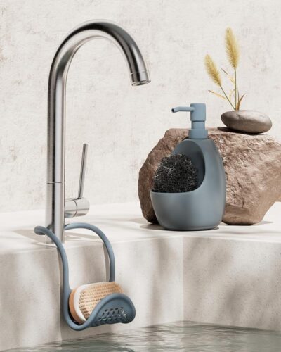 Umbra Sling Kitchen Sink Caddy Sponge Holder, Hangs Over Faucet or Divider, Single, Slate Blue - Image 2