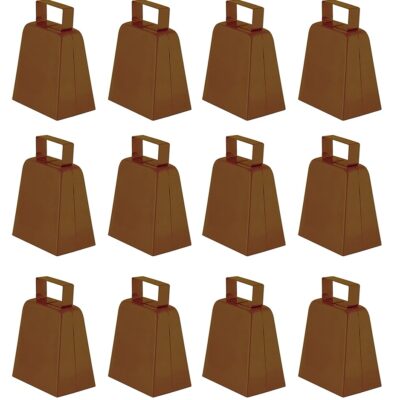 Beistle Brown Cowbells, Pack of 12, Metal Noise Makers for School Spirit, Pep Rallies, Game Day, Team Pride and Country Western Sporting Events, Party Accessories, 4”