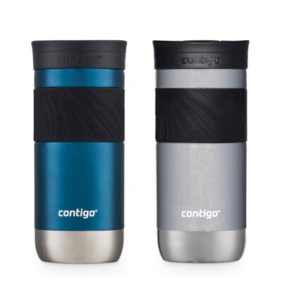 Contigo SNAPSEAL Insulated Stainless Steel Travel Mug with Grip 16oz. Blueberry Transparent Satin & Gold Morel