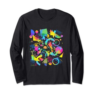 Geometric Design 80s 90s Memphis Style Long Sleeve T-Shirt