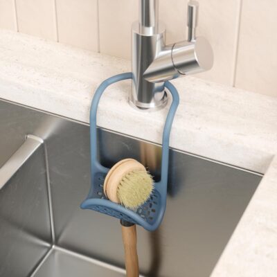 Umbra Sling Kitchen Sink Caddy Sponge Holder, Hangs Over Faucet or Divider, Single, Slate Blue - Image 3