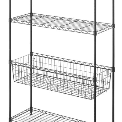 Whitmor 4-Wire Shelving Unit, Metal Storage Shelves with Basket, Easy Assembly Home Organizer for Pantry, Kitchen, Garage, Plant