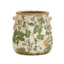 Nearly Natural 6.5in. Indoor Tuscan Ceramic Green Scroll Decorative Vase