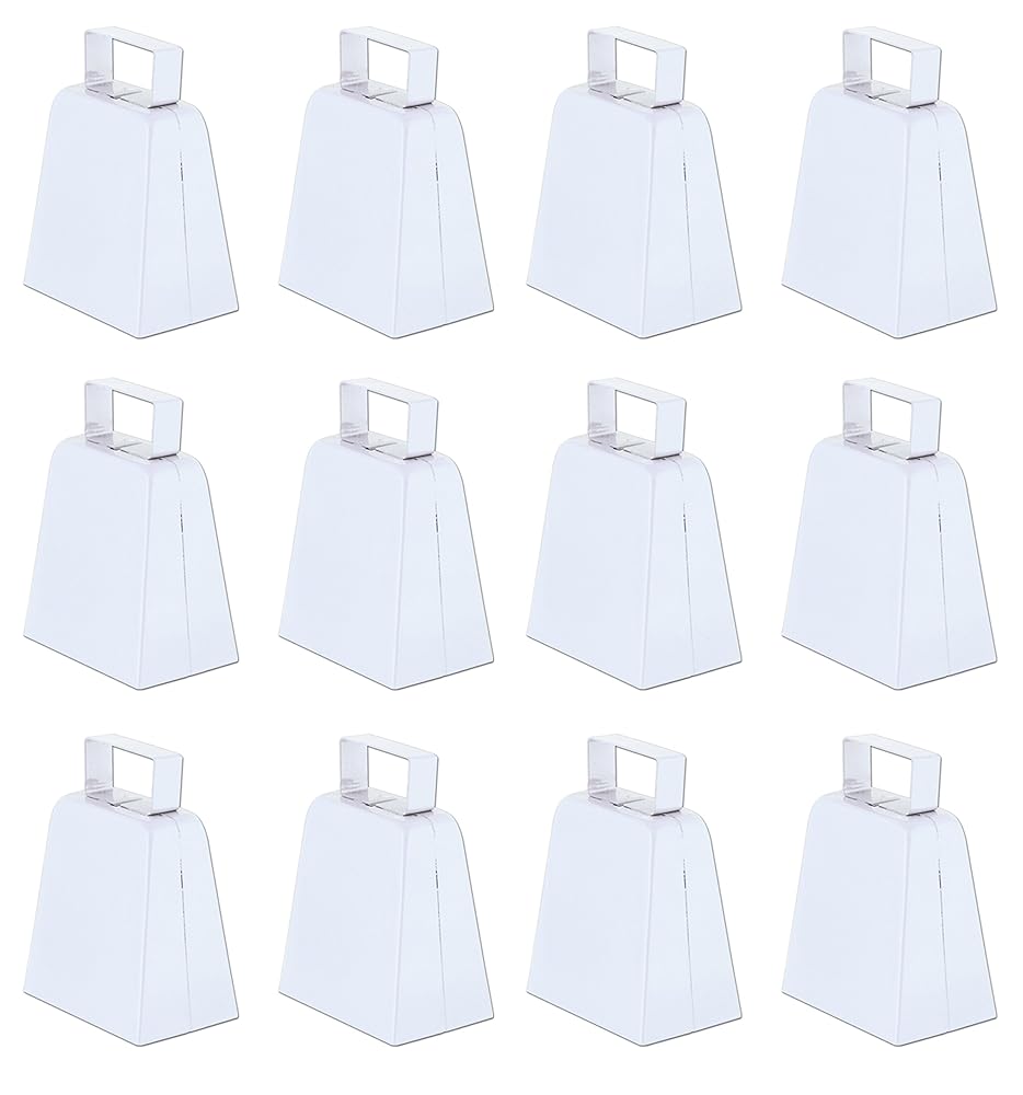 Beistle White Cowbells, Pack of 12, Metal Noise Makers for School Spirit, Pep Rallies, Game Day, Team Pride, Sporting Events, and Celebrations, Party Accessories, 4”