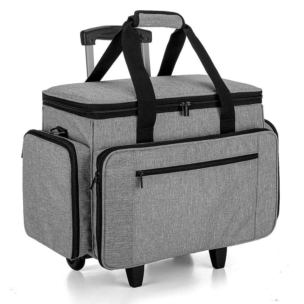 LUXJA Sewing Machine Case with Detachable Dolly, Rolling Sewing Machine Tote with Removable Bottom Pad (Fits for Most Standard Sewing Machines), Gray (Patented Design)