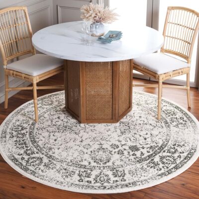 SAFAVIEH Adirondack Collection Area Rug - 8' Round, Ivory & Dark Green, Oriental Distressed Design, Non-Shedding & Easy Care, Ideal for High Traffic Areas in Living Room, Dining, Bedroom (ADR109X)