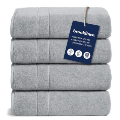 Brooklinen Super-Plush Turkish Cotton Bath Towel Set - Includes 4 Bath Towels Cotton, 820 GSM, Highly Absorbent, Machine Washable, Perfect for Home & Bathroom (Smoke Grey)