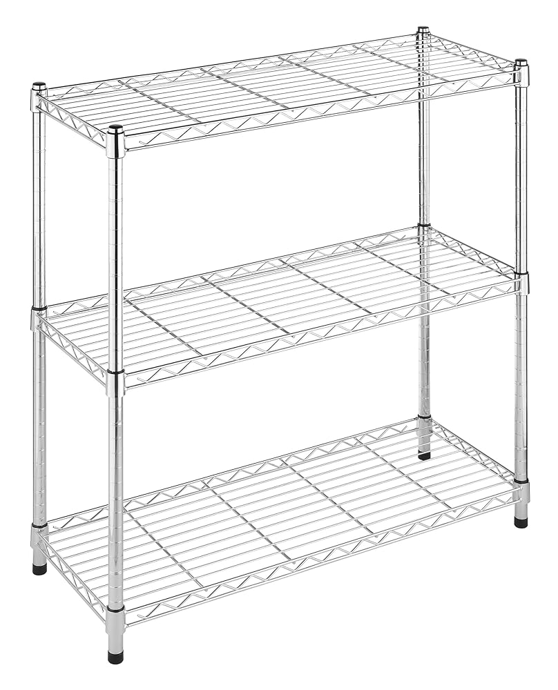 Whitmor 3 Tier Shelving Unit, Metal Storage Shelves, 400 lbs Capacity per Shelf, 1200 lbs Total, Durable Heavy Duty Shelf for Kitchen, Garage, Plant, 36"L x 14"W x 36"H, Chrome
