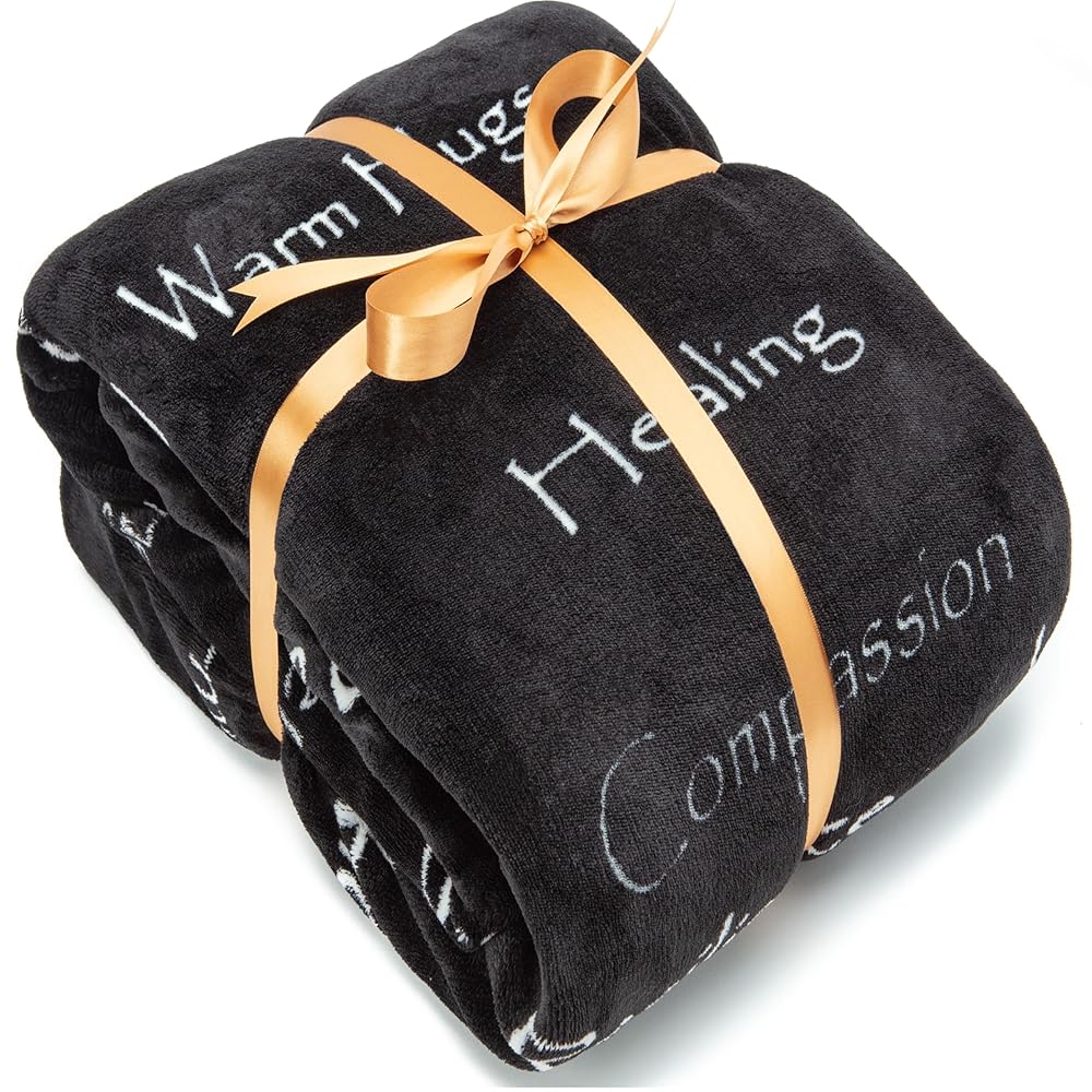 Chanasya Premium Sympathy Warm Hugs Gift Throw Blanket - Healing Gift Cancer Chemo Survivor Get Well Caring Gifts - Comfort Gift Blanket for Love Support Strength - Women Men Friend Grandpa - Black