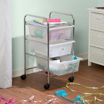 Honey-Can-Do 3-Drawer Plastic Storage Cart on Wheels,Silver - Image 2
