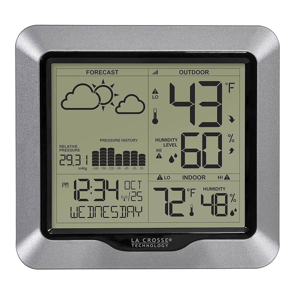 La Crosse Technology Advanced Wireless Weather Station: Dynamic Icons, Barometric Pressure, Atomic Time, Temperature/Humidity Gauge, Recording, Stylish Display, Fast Reception & Long Range (330 Feet)
