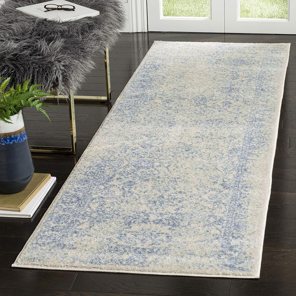 SAFAVIEH Adirondack Collection Runner Rug - 2'6" x 6', Ivory & Light Blue, Oriental Distressed Design, Non-Shedding & Easy Care, Ideal for High Traffic Areas in Living Room, Bedroom (ADR109L)