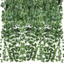 CEWOR 48 Pack 7 Feet Artificial Ivy Garlands, Fake Vines Greenery Hanging Plants Green Leaves Backdrop for Room Bedroom Wall Decor, Jungle Themed Party Wedding Decorations