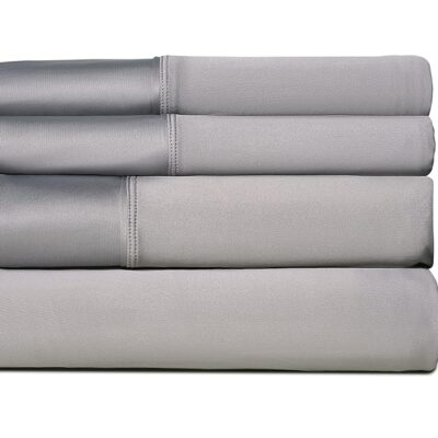 SHEEX - Active Comfort Cooling Sheets Set (Queen) Pewter - Moisture Wicking - 1 Flat Cooling Sheet, 1 Fitted Cooling Sheet, 2 Cooling Pillow Covers - Wrinkle Free - Sleep Aid
