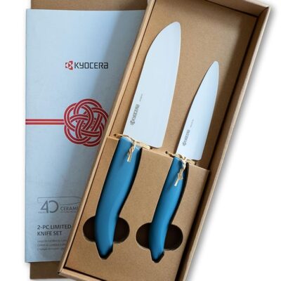 KYOCERA Commemorative Ceramic 2-Piece Knife Set - Aegean Blue 5.5" Santoku & 4.5" Utility