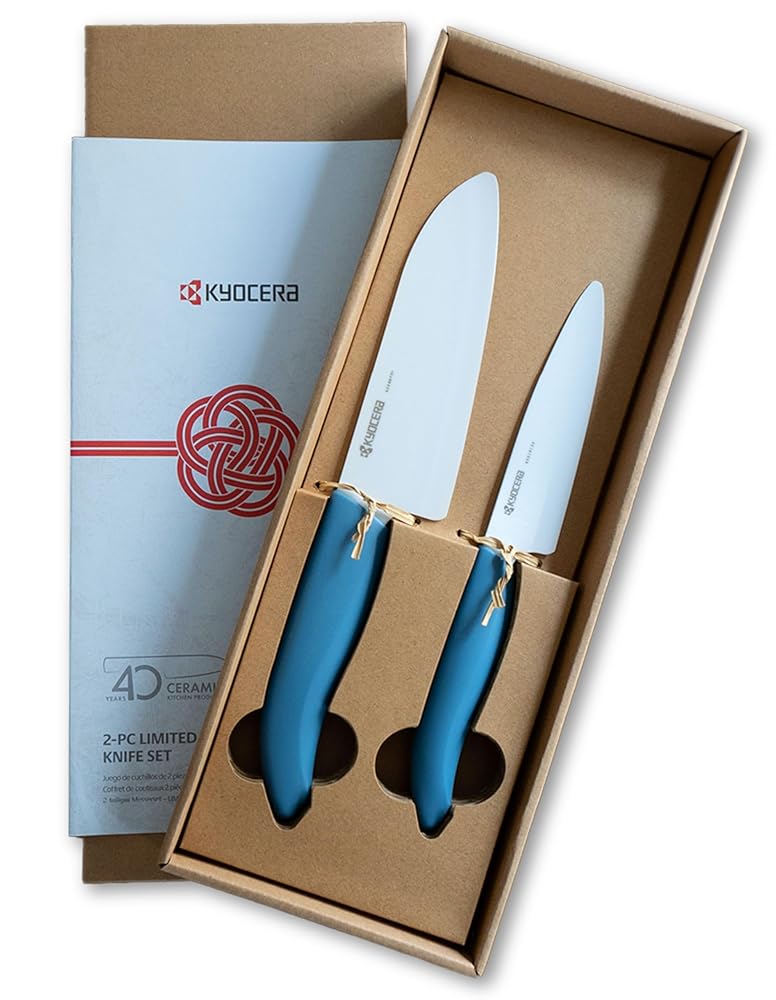KYOCERA Commemorative Ceramic 2-Piece Knife Set - Aegean Blue 5.5" Santoku & 4.5" Utility