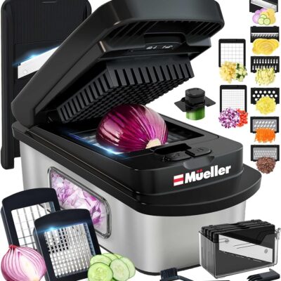 Mueller Pro-Series 10-in-1, 8 Blade Stainless Steel Multi Vegetable Chopper And Mandoline Slicer, Kitchen Tools and Gadgets, Food and Veggie Chopper, Mincer, Dicer, French Fry Cutter, Black